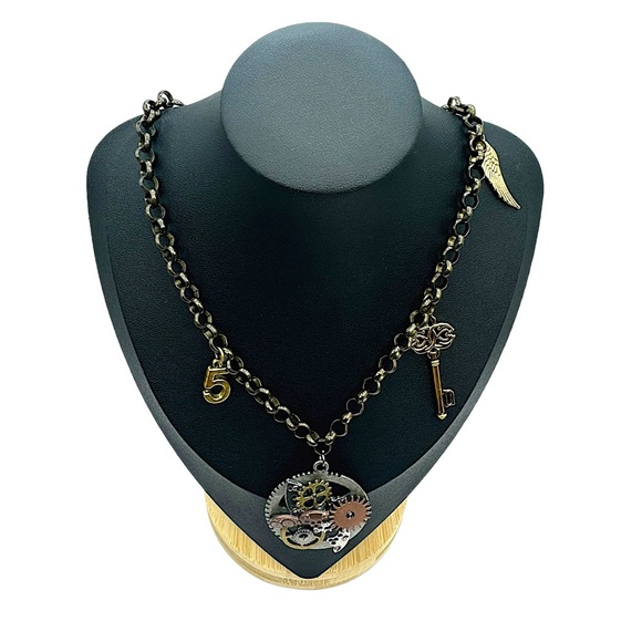 One of a kind Steampunk, Silver, Antique Bronze, Pendant necklace - Picture 8 of 16